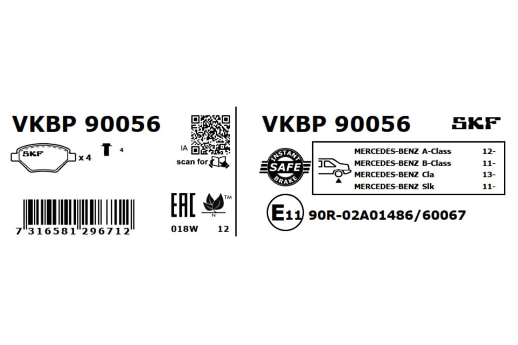 Jogo de 4 pastilhas de travão SKF ref. VKBP 90056